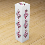 Musical treble clef notes with Sakura flowers Wine Box<br><div class="desc">Pink treble clef with delicate,  detailed pink Japanese cherry blossoms against white background painted over with light blue paint. Blooming pink sakura.</div>