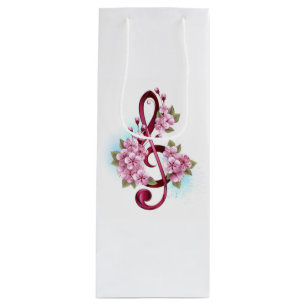 Musical treble clef notes with Sakura flowers Wine Gift Bag