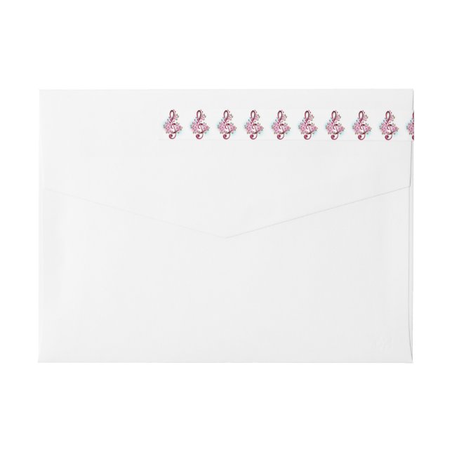 Musical treble clef notes with Sakura flowers Wrap Around Label (Back)