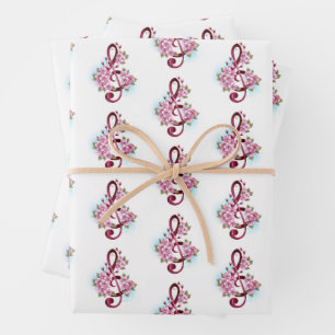 Musical treble clef notes with Sakura flowers Wrapping Paper Sheet