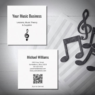 Musical Treble Clef QR code Music Lessons Square Business Card