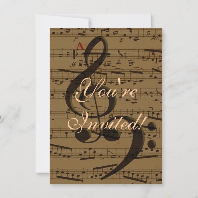 Musical Treble Clef Sheet Music Classic  Invitation (Front)