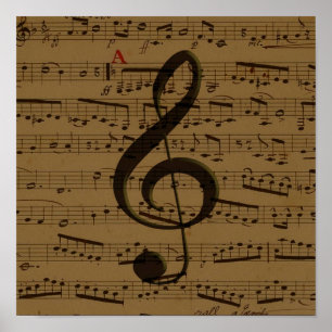 Musical Treble Clef Sheet Music Classic  Poster