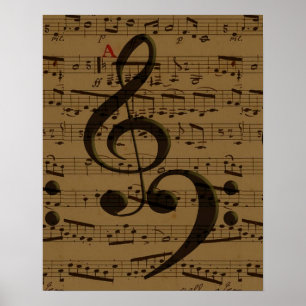 Musical Treble Clef Sheet Music Classic  Poster