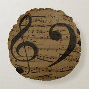 Musical Treble Clef Sheet Music Classic  Round Cushion