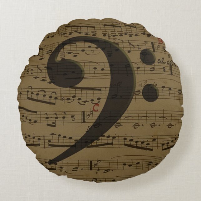 Musical Treble Clef Sheet Music Classic  Round Cushion (Front)