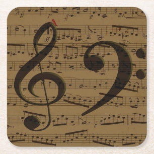 Musical Treble Clef Sheet Music Classic Square Paper Coaster