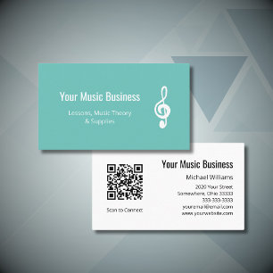 Musical Treble Clef Symbol QR code Teal Green Business Card