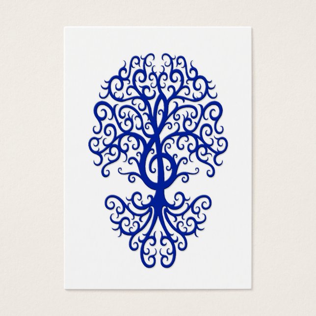 Musical Treble Clef Tree Blue on White (Front)