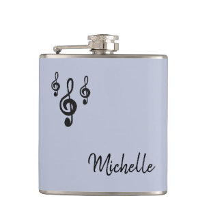 Musical Treble Clef Typography Trendy Purple Hip Flask
