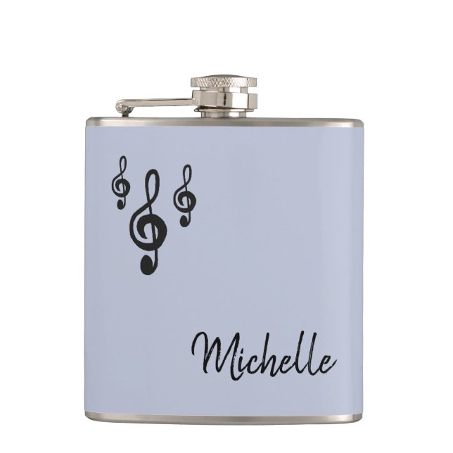 Musical Treble Clef Typography Trendy Purple Hip Flask (Front)