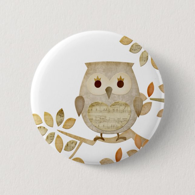 Musical Tree Owl 6 Cm Round Badge (Front)