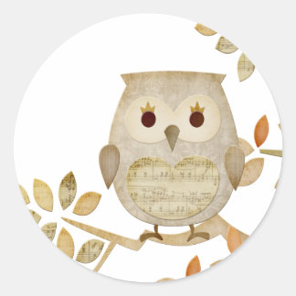 Musical Tree Owl Classic Round Sticker