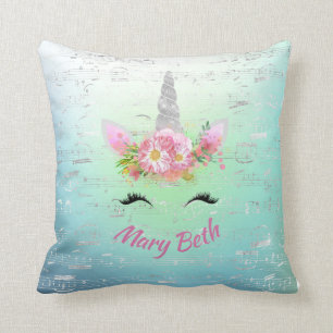 Musical Unicorn Horn and Flowers with Eyelashes Cushion
