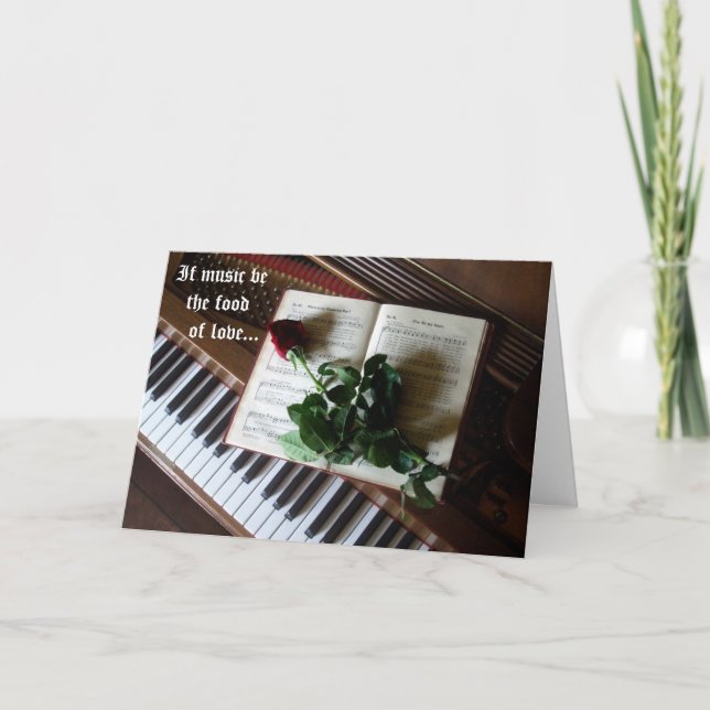 Musical Valentine-Piano keys and Rose Holiday Card (Front)