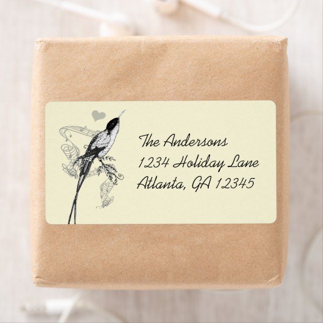 Musical Vintage Hummingbird Heart Labels (Insitu)