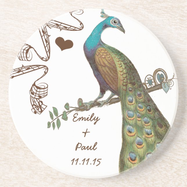 Musical Vintage Peacock Coasters (Front)