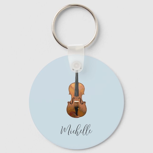 Musical Violin Cute Blue  Key Ring (Front)