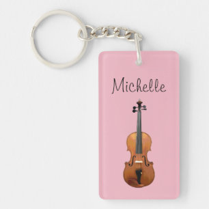Musical Violin Cute Pink Personalised Key Ring