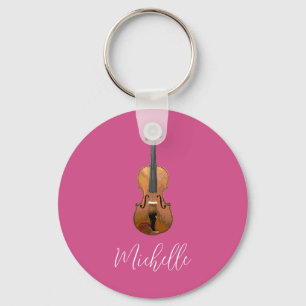 Musical Violin Elegant Pink Key Ring