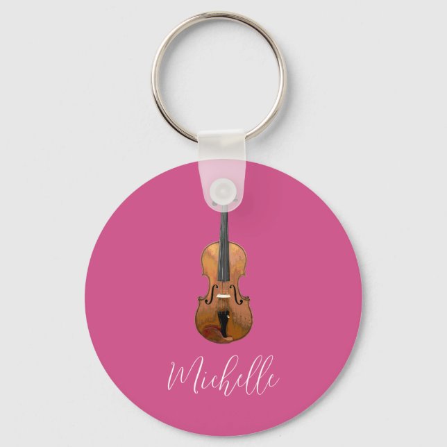 Musical Violin Elegant Pink Key Ring (Front)