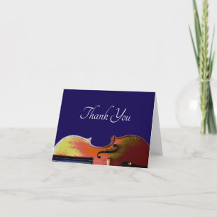 Musical Violin Elegant Script Navy Blue Thank You Card