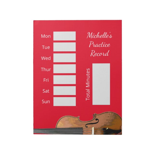 Musical Violin Lessons Red Practice Record Notepad (Rotated)