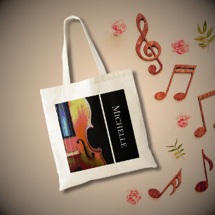 Musical Violin Orchestra Black White Tote Bag