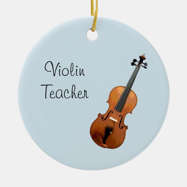 Musical Violin Teacher Cute Blue Ceramic Ornament (Front)