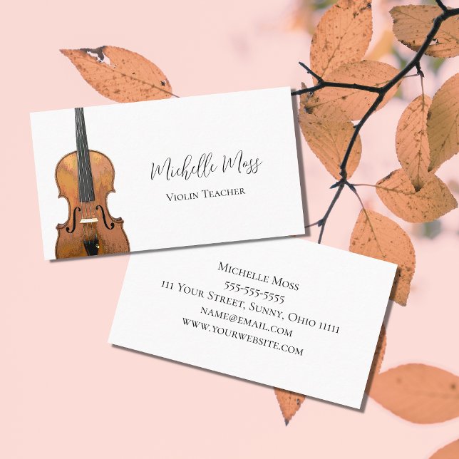 Musical Violin Teacher Elegant Script Business Card (Creator Uploaded)