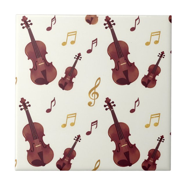 Musical Violins Seamless Pattern Ceramic Tile (Front)