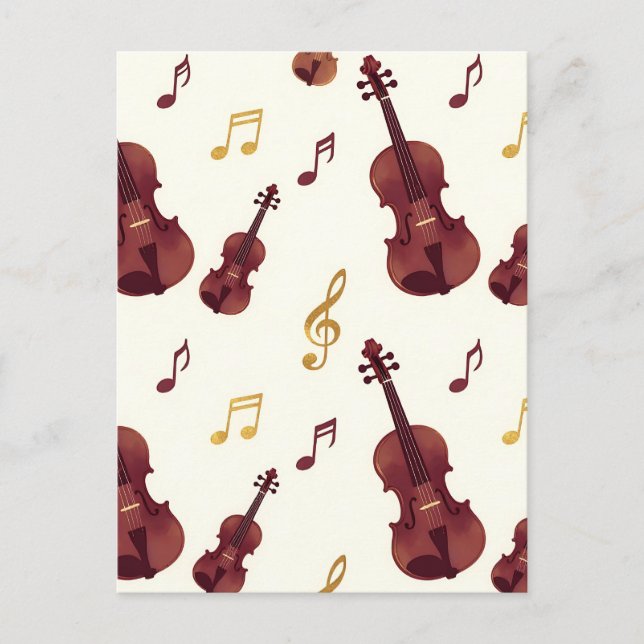 Musical Violins Seamless Pattern Postcard (Front)