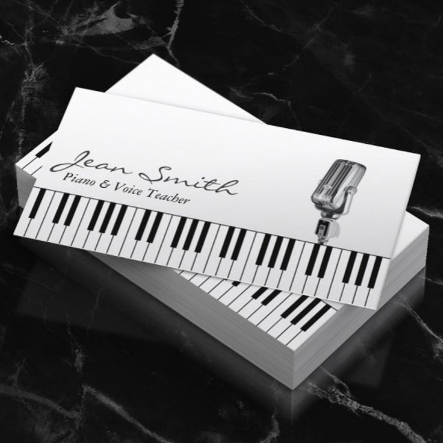 Musical White Piano & Voice Teacher Music Business Card (Creator Uploaded)