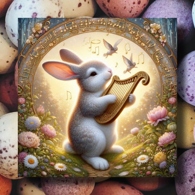 Musical Woodland Bunny Flowers Easter Holiday Card (Creator Uploaded)