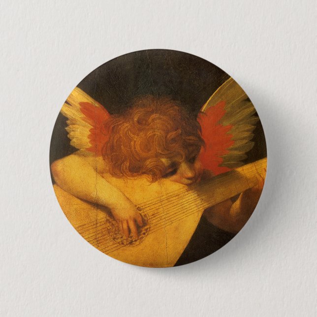 Musician Angel Playing Lute by Rosso Fiorentino 6 Cm Round Badge (Front)