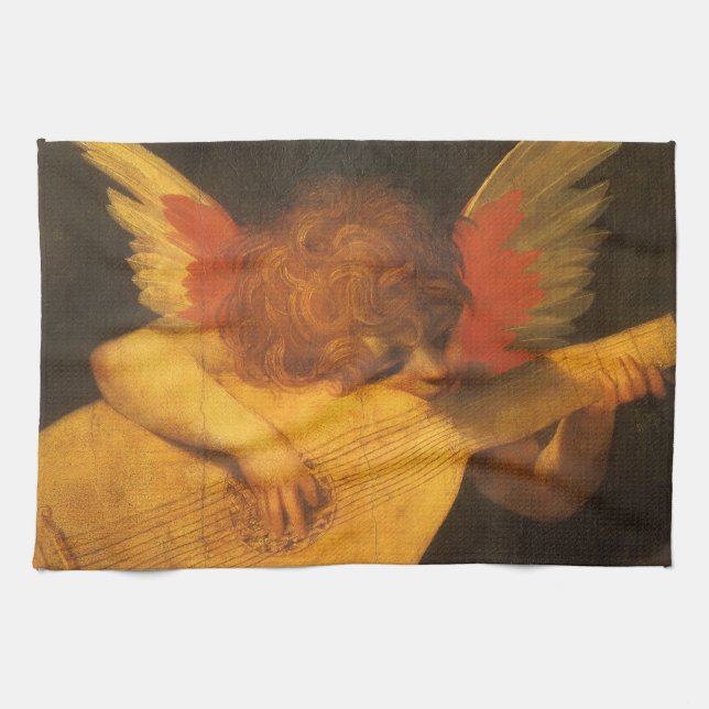 Musician Angel Playing Lute by Rosso Fiorentino Tea Towel (Horizontal)