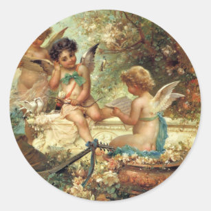 Musician Angels by Hans Zatzka, Victorian Fine Art Classic Round Sticker
