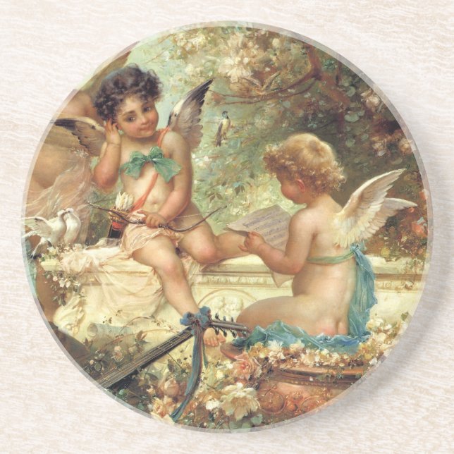 Musician Angels by Hans Zatzka, Victorian Fine Art Coaster (Front)