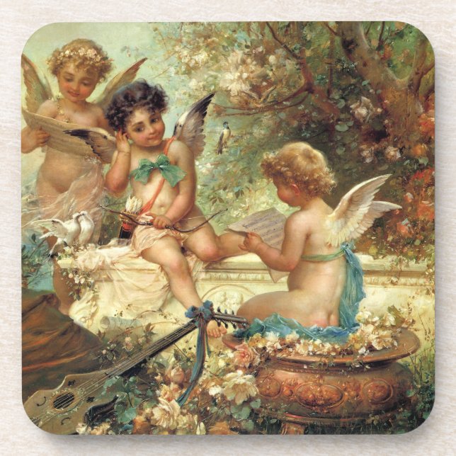 Musician Angels by Hans Zatzka, Victorian Fine Art Coaster (Front)
