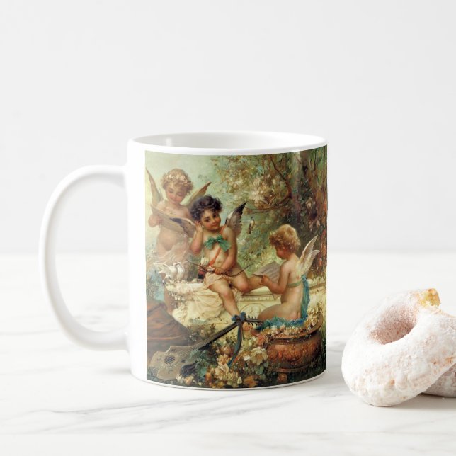 Musician Angels by Hans Zatzka, Victorian Fine Art Coffee Mug (With Donut)