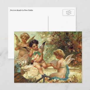 Musician Angels by Hans Zatzka, Victorian Fine Art Postcard