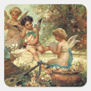 Musician Angels by Hans Zatzka, Victorian Fine Art Square Sticker