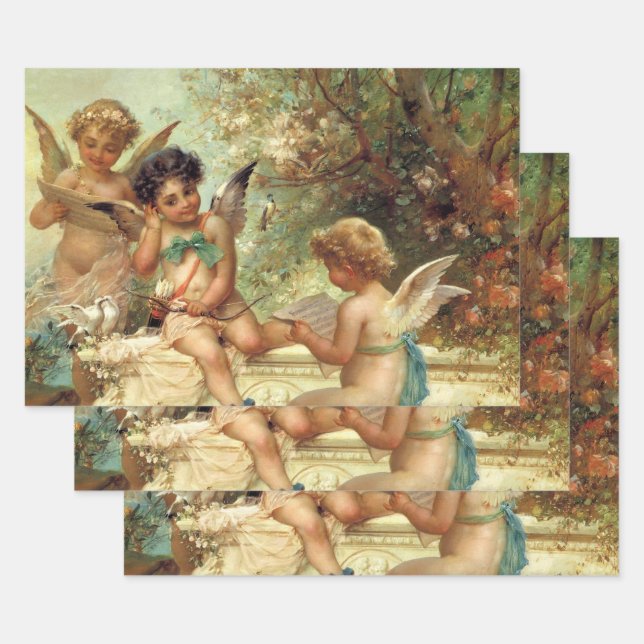 Musician Angels by Hans Zatzka, Victorian Fine Art Wrapping Paper Sheet (Set)