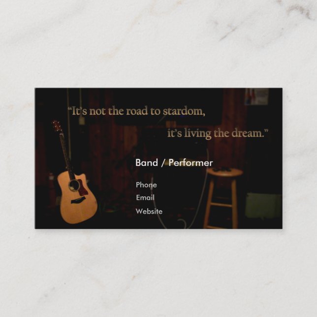 Musician/Band Business Cards! Guitar on stage. Card (Front)