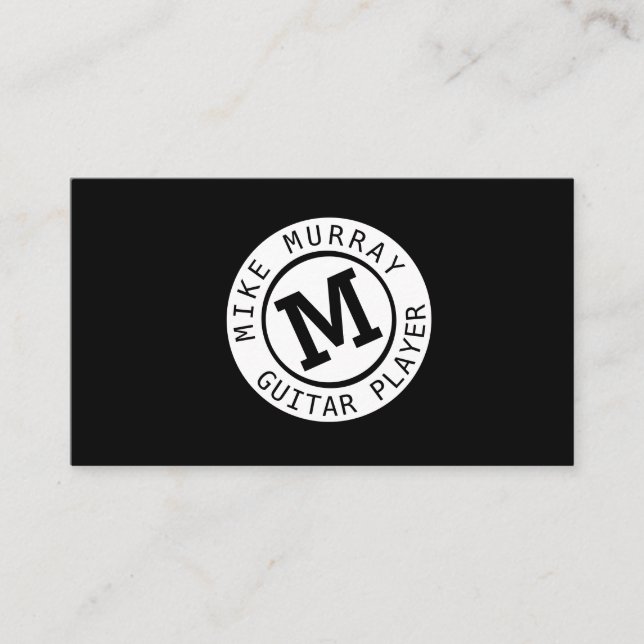 musician black white business card with monogram (Front)