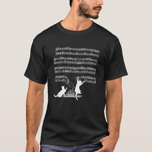 Musician Cats And Sheet Music  T-Shirt (Front)