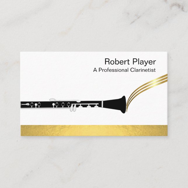 Musician Clarinet Player Audio Gold Sound Waves  Business Card (Front)