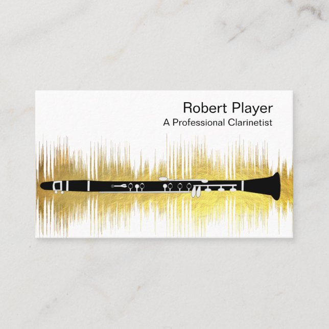 Musician Clarinet Player Audio Gold Sound Waves  Business Card (Front)