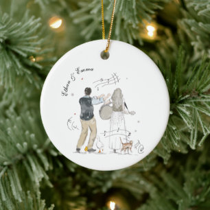 Musician Couple Watercolor Music Notes Ornament