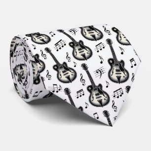Musician Faux Silk Tie Guitar Retro Music Notes